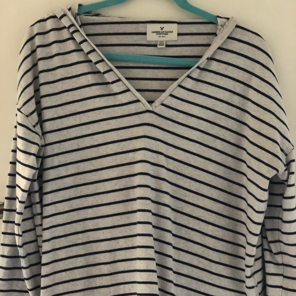 American Eagle Striped V-neck Sweatshirt